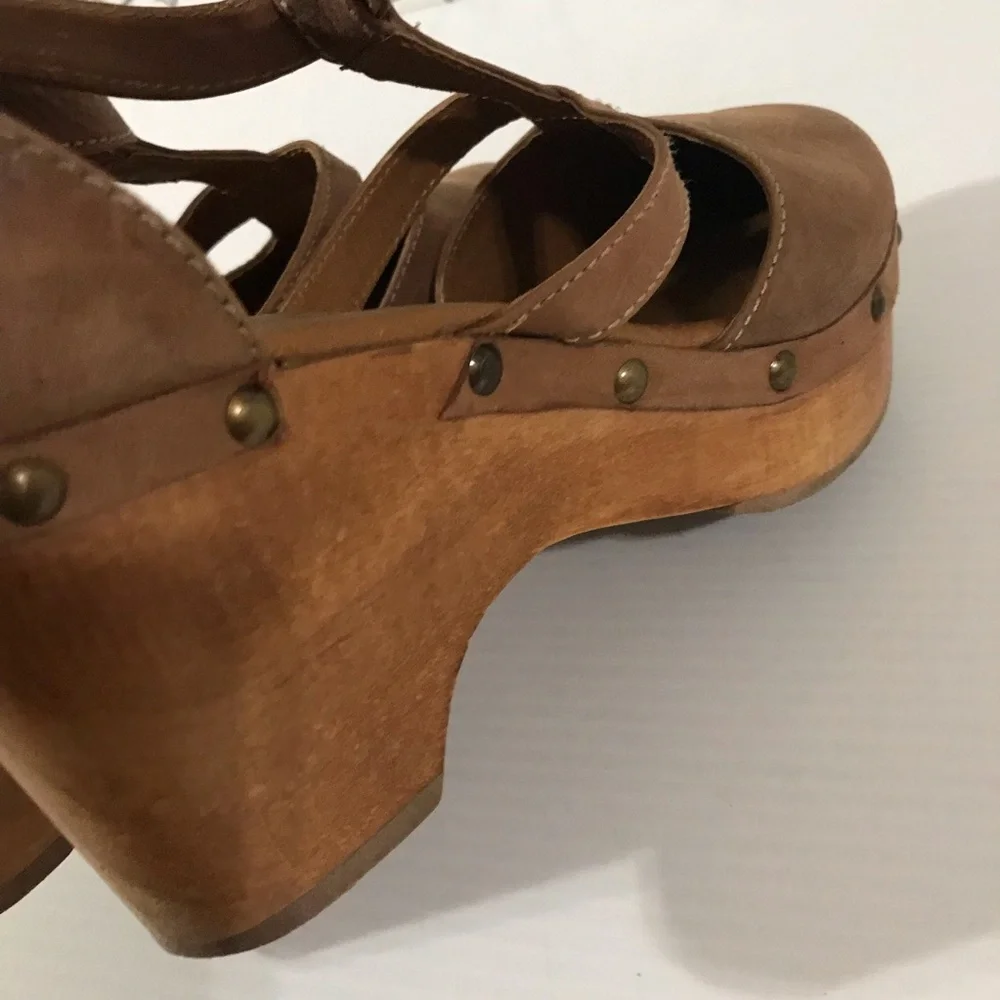 Cordani Brown Nubuck Leather Clog Heels with Ankle Strap Size 40